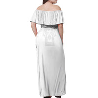 Philippines Barong Style Off Shoulder Maxi Dress with Polynesian Art and Leaf Motif White Color LT03 - Polynesian Pride