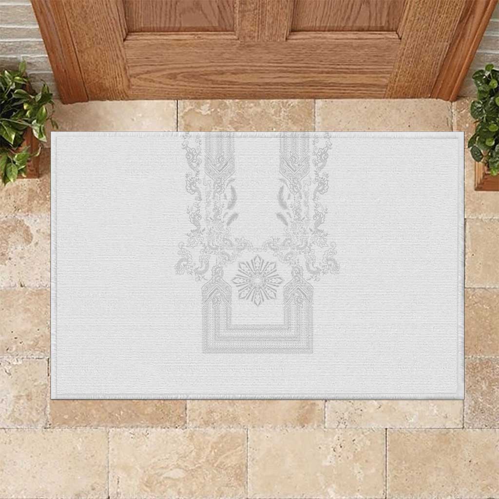 Philippines Barong Style Rubber Doormat with Polynesian Art and Leaf Motif White Color LT03 White - Polynesian Pride