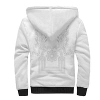 Philippines Barong Style Sherpa Hoodie with Polynesian Art and Leaf Motif White Color LT03 - Polynesian Pride