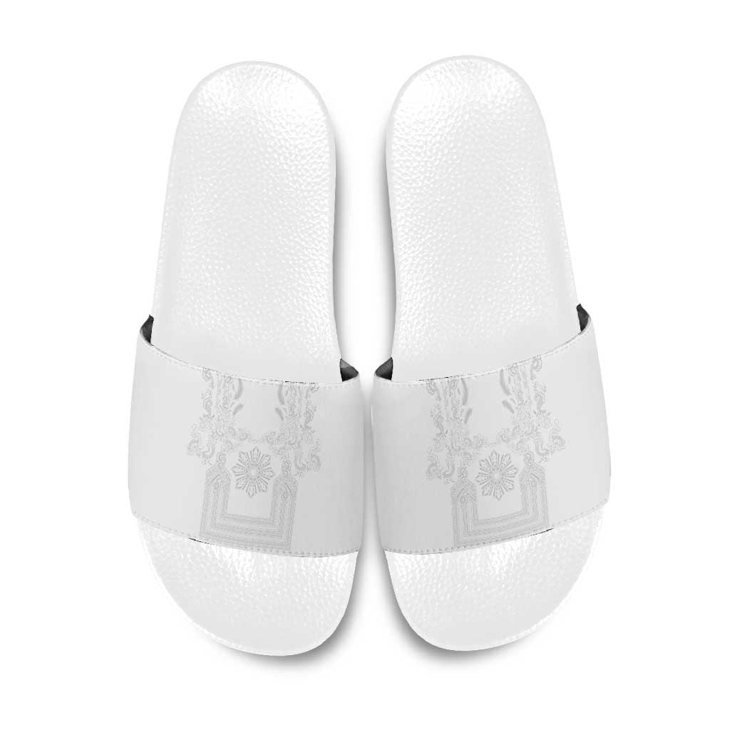 Philippines Barong Style Slide Sandals with Polynesian Art and Leaf Motif White Color LT03 White - Polynesian Pride