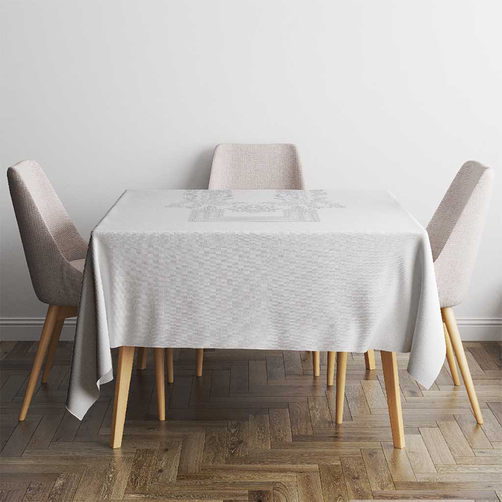 Philippines Barong Style Tablecloth with Polynesian Art and Leaf Motif White Color LT03 - Polynesian Pride