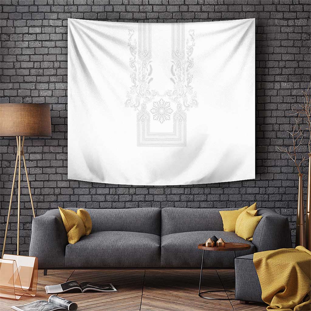 Philippines Barong Style Tapestry with Polynesian Art and Leaf Motif White Color LT03 White - Polynesian Pride