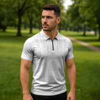 Philippines Barong Style Zipper Polo Shirt with Polynesian Art and Leaf Motif White Color LT03 - Polynesian Pride