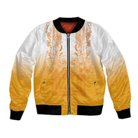 Philippines Barong Style Bomber Jacket with Polynesian Art and Leaf Motif Yellow Color