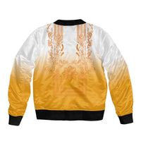 Philippines Barong Style Bomber Jacket with Polynesian Art and Leaf Motif Yellow Color
