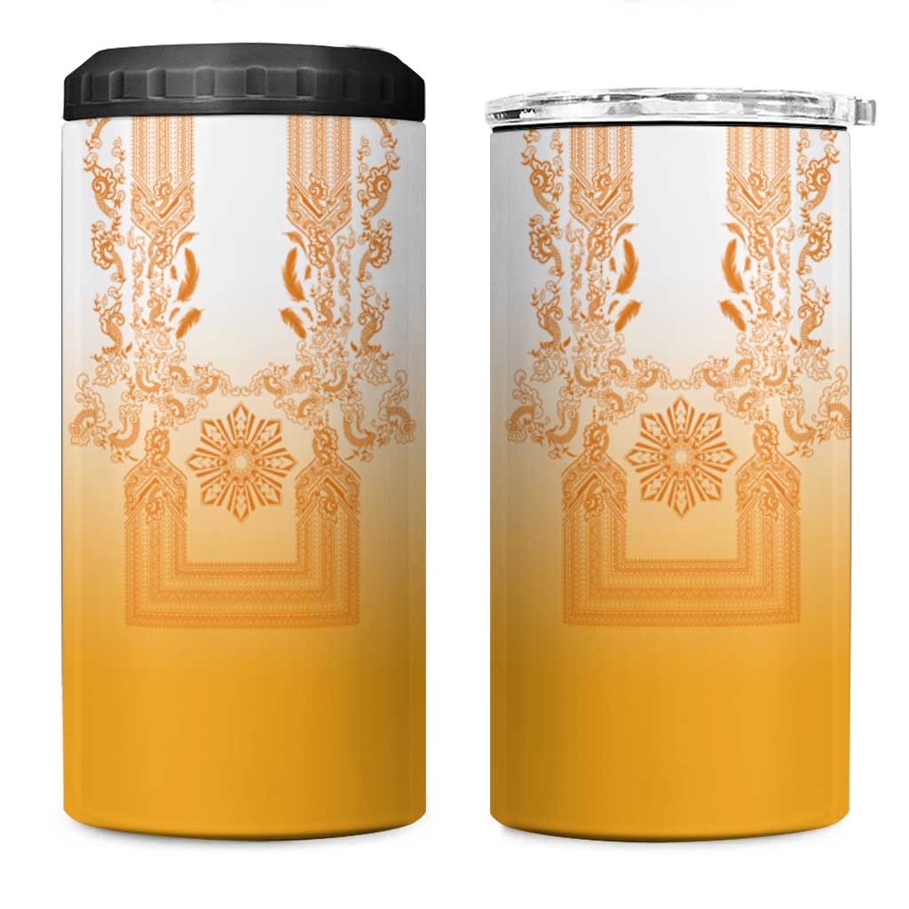 Philippines Barong Style 4 in 1 Can Cooler Tumbler with Polynesian Art and Leaf Motif Yellow Color