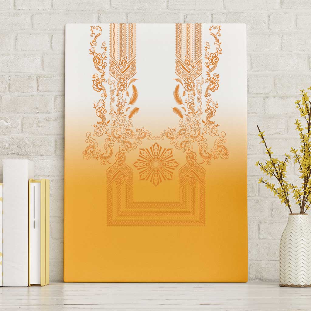Philippines Barong Style Canvas Wall Art with Polynesian Art and Leaf Motif Yellow Color
