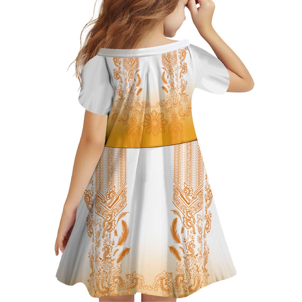 Philippines Barong Style Family Matching Mermaid Dress and Hawaiian Shirt with Polynesian Art and Leaf Motif Yellow Color