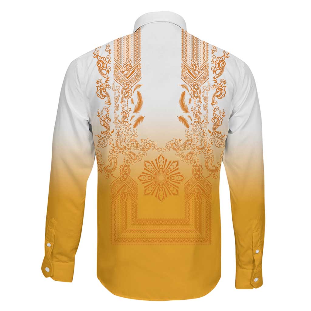 Philippines Barong Style Family Matching Mermaid Dress and Hawaiian Shirt with Polynesian Art and Leaf Motif Yellow Color