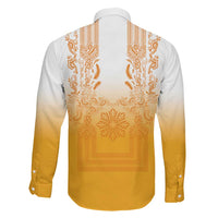 Philippines Barong Style Family Matching Mermaid Dress and Hawaiian Shirt with Polynesian Art and Leaf Motif Yellow Color