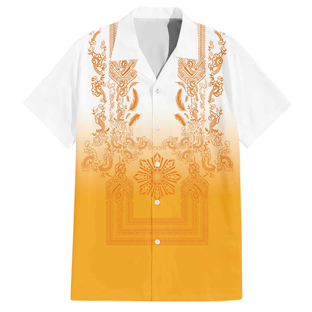 Philippines Barong Style Hawaiian Shirt with Polynesian Art and Leaf Motif Yellow Color LT03 Yellow - Polynesian Pride
