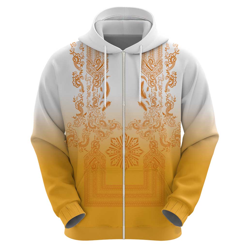 Philippines Barong Style Hoodie with Polynesian Art and Leaf Motif Yellow Color LT03 - Polynesian Pride