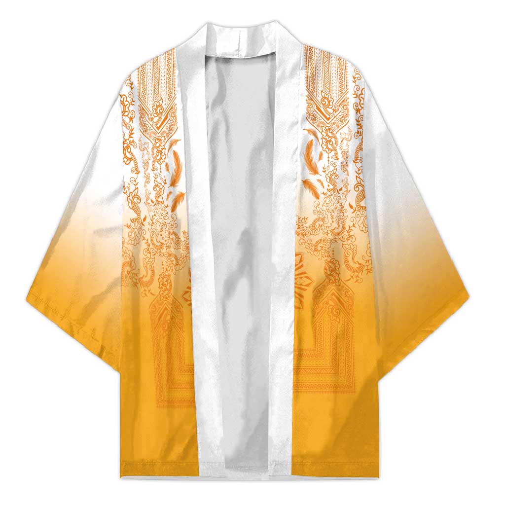 Philippines Barong Style Kimono with Polynesian Art and Leaf Motif Yellow Color LT03 Unisex Yellow - Polynesian Pride