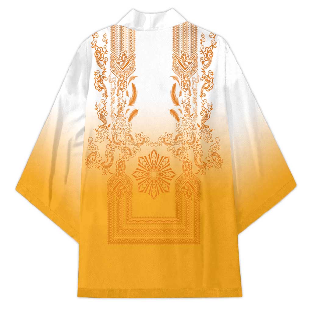 Philippines Barong Style Kimono with Polynesian Art and Leaf Motif Yellow Color LT03 - Polynesian Pride