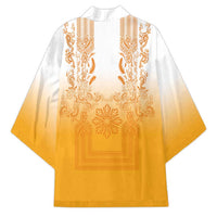 Philippines Barong Style Kimono with Polynesian Art and Leaf Motif Yellow Color LT03 - Polynesian Pride