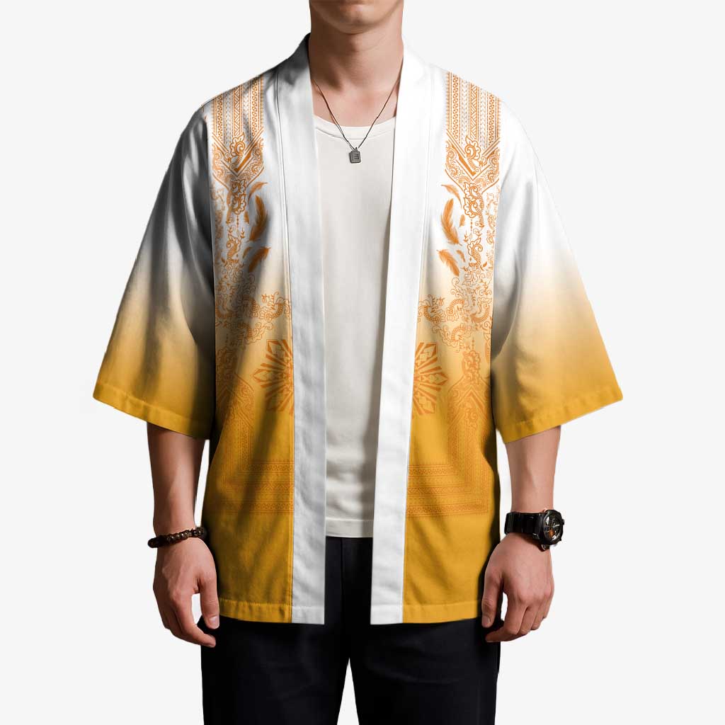 Philippines Barong Style Kimono with Polynesian Art and Leaf Motif Yellow Color LT03 - Polynesian Pride