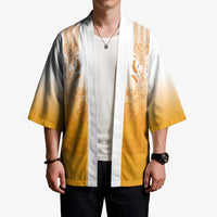 Philippines Barong Style Kimono with Polynesian Art and Leaf Motif Yellow Color LT03 - Polynesian Pride