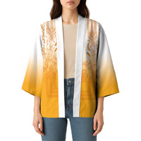 Philippines Barong Style Kimono with Polynesian Art and Leaf Motif Yellow Color LT03 - Polynesian Pride