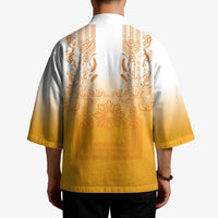 Philippines Barong Style Kimono with Polynesian Art and Leaf Motif Yellow Color LT03 - Polynesian Pride