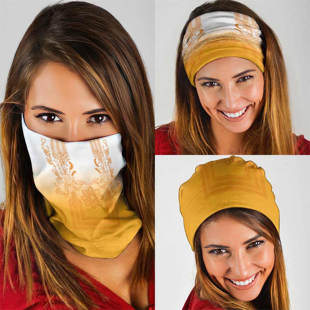 Philippines Barong Style Neck Gaiter with Polynesian Art and Leaf Motif Yellow Color LT03 - Polynesian Pride