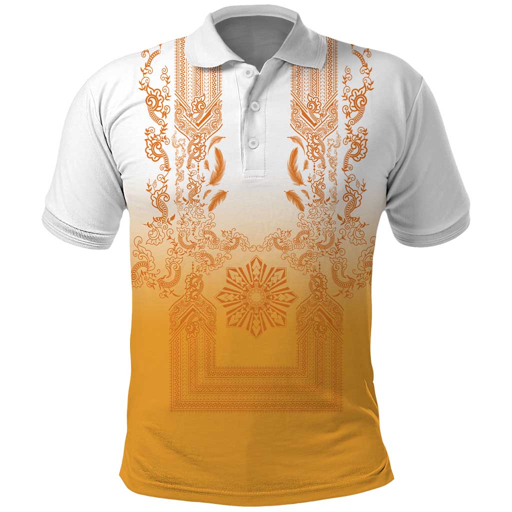 Philippines Barong Style Polo Shirt with Polynesian Art and Leaf Motif Yellow Color LT03 Yellow - Polynesian Pride