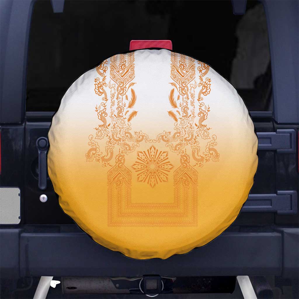 Philippines Barong Style Spare Tire Cover with Polynesian Art and Leaf Motif Yellow Color