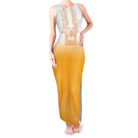 Philippines Barong Style Tank Maxi Dress with Polynesian Art and Leaf Motif Yellow Color LT03 Women Yellow - Polynesian Pride