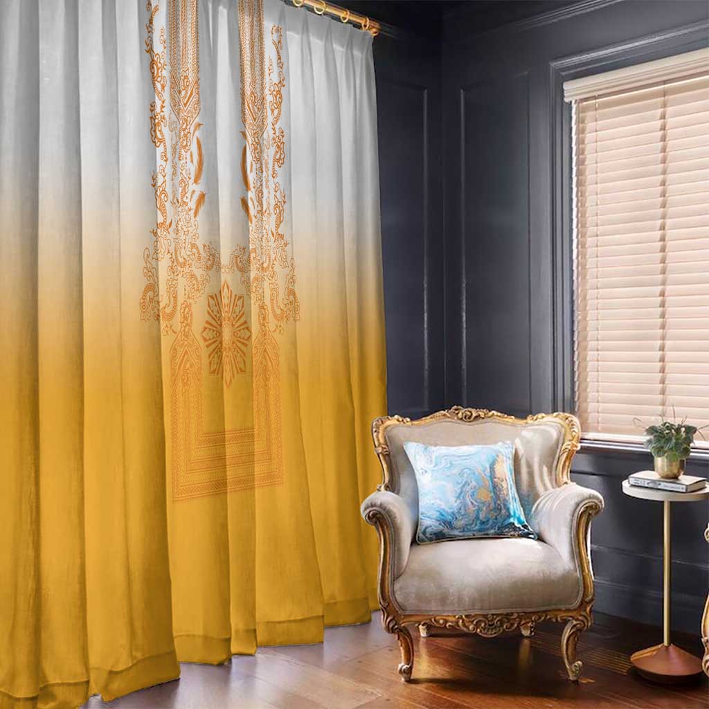 Philippines Barong Style Window Curtain with Polynesian Art and Leaf Motif Yellow Color LT03 - Polynesian Pride