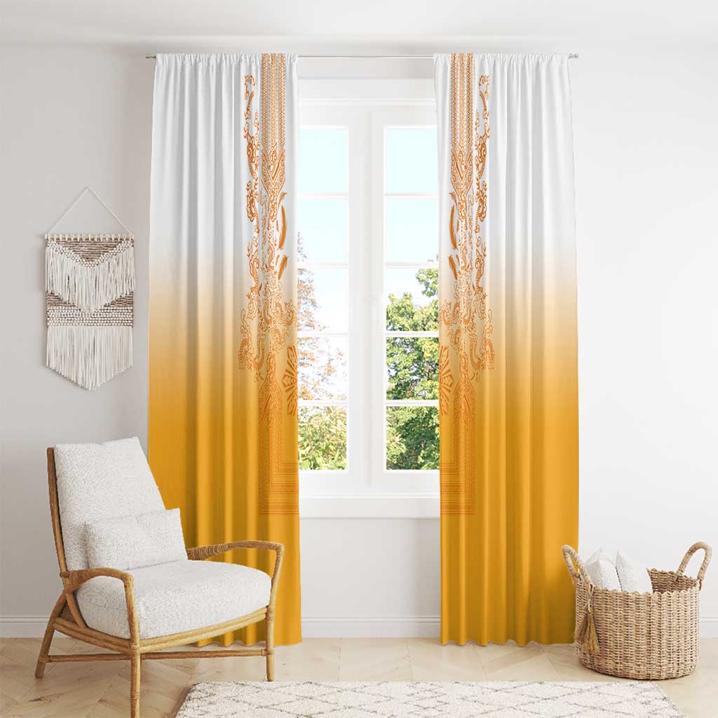 Philippines Barong Style Window Curtain with Polynesian Art and Leaf Motif Yellow Color LT03 - Polynesian Pride