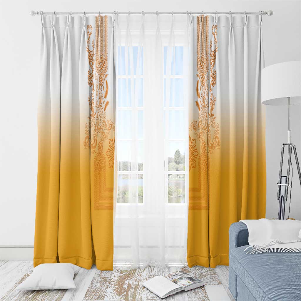 Philippines Barong Style Window Curtain with Polynesian Art and Leaf Motif Yellow Color LT03 - Polynesian Pride
