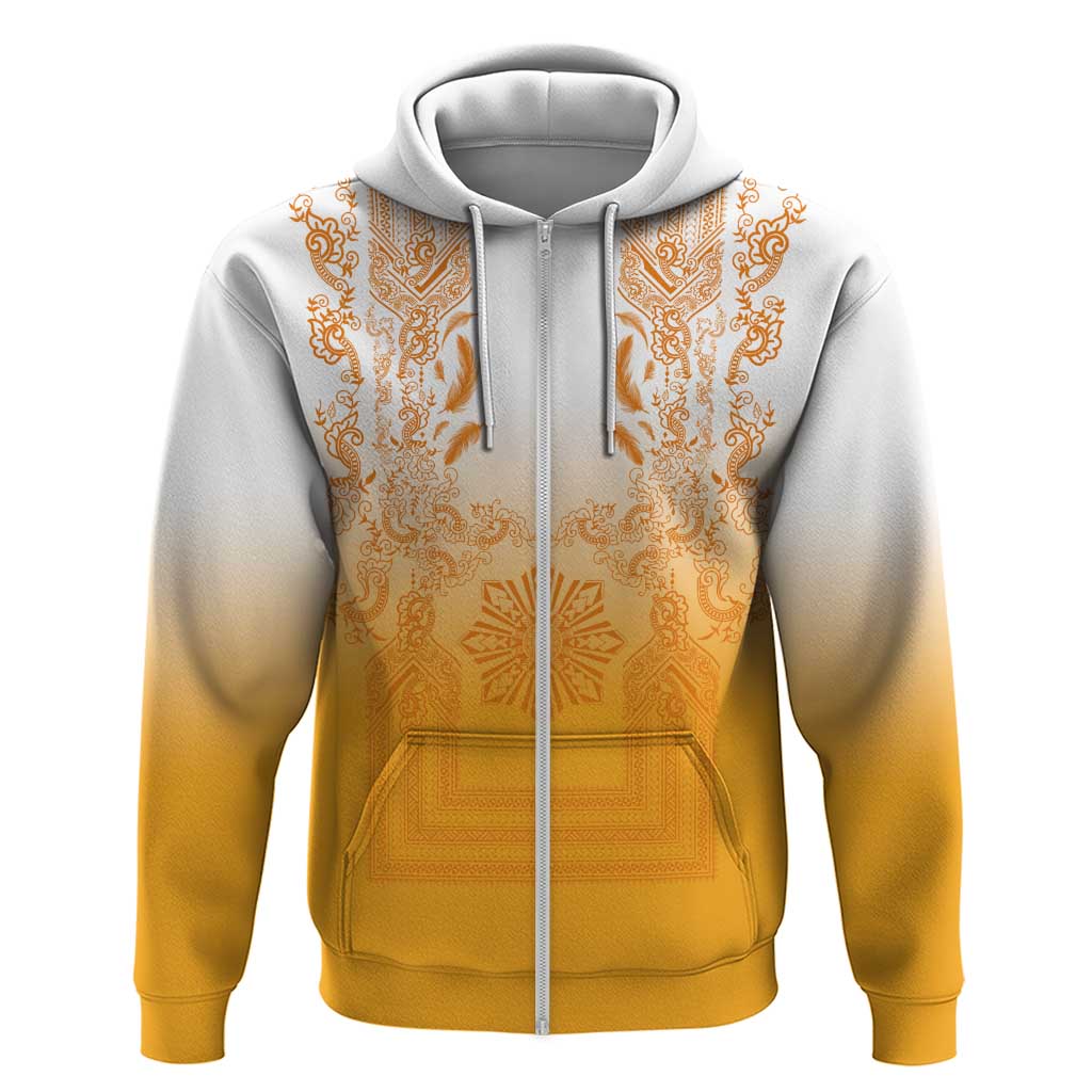 Philippines Barong Style Zip Hoodie with Polynesian Art and Leaf Motif Yellow Color LT03 Zip Hoodie Yellow - Polynesian Pride