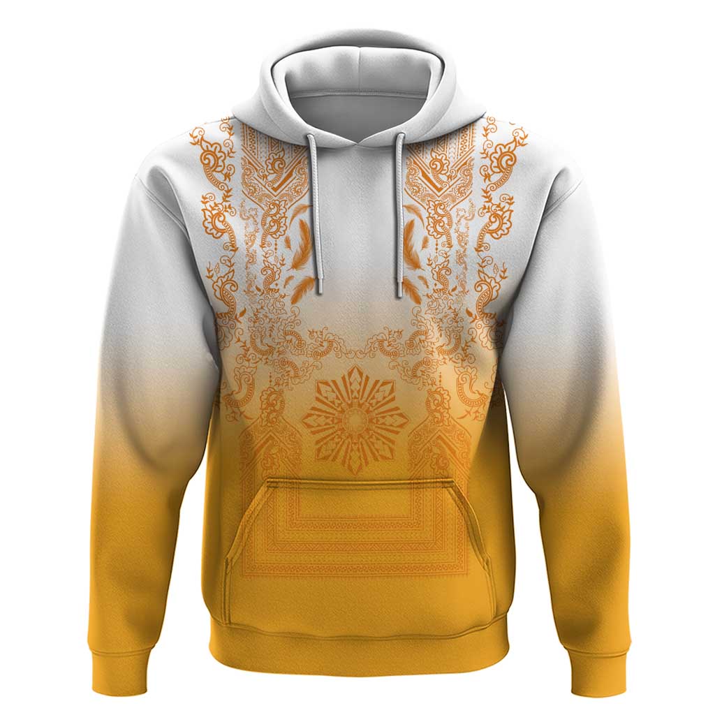 Philippines Barong Style Zip Hoodie with Polynesian Art and Leaf Motif Yellow Color LT03 Pullover Hoodie Yellow - Polynesian Pride
