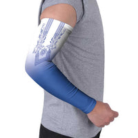 Philippines Barong Style Arm Sleeves with Polynesian Art and Leaf Motif Blue Color