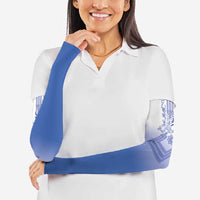 Philippines Barong Style Arm Sleeves with Polynesian Art and Leaf Motif Blue Color
