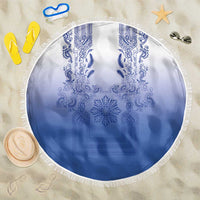 Philippines Barong Style Beach Blanket with Polynesian Art and Leaf Motif Blue Color