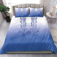 Philippines Barong Style Bedding Set with Polynesian Art and Leaf Motif Blue Color