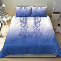 Philippines Barong Style Bedding Set with Polynesian Art and Leaf Motif Blue Color