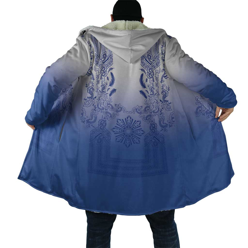 Philippines Barong Style Cloak with Polynesian Art and Leaf Motif Blue Color LT03 - Polynesian Pride