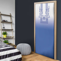 Philippines Barong Style Door Cover with Polynesian Art and Leaf Motif Blue Color