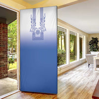 Philippines Barong Style Door Cover with Polynesian Art and Leaf Motif Blue Color