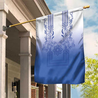 Philippines Barong Style Garden Flag with Polynesian Art and Leaf Motif Blue Color