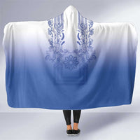 Philippines Barong Style Hooded Blanket with Polynesian Art and Leaf Motif Blue Color