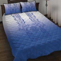 Philippines Barong Style Quilt Bed Set with Polynesian Art and Leaf Motif Blue Color