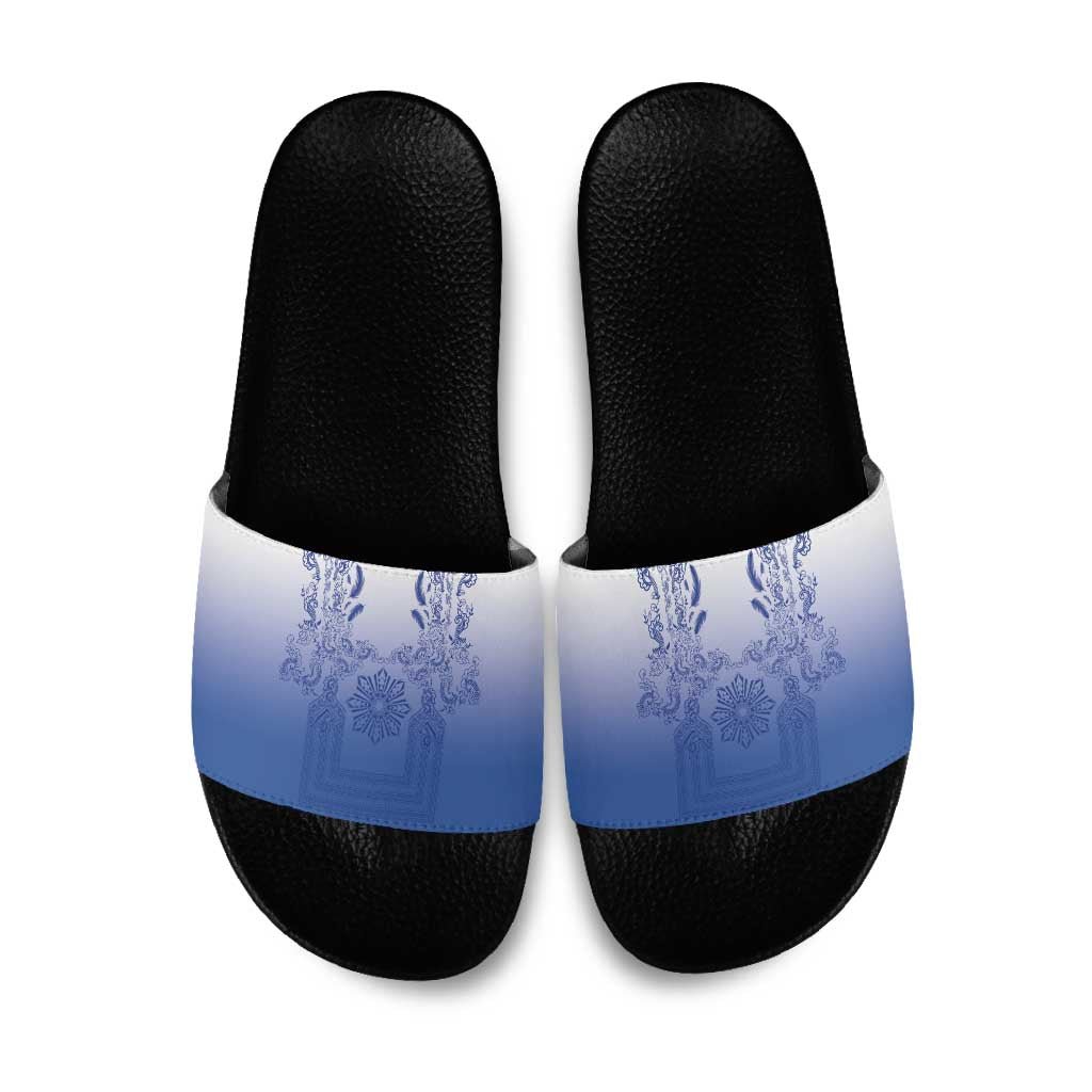 Philippines Barong Style Slide Sandals with Polynesian Art and Leaf Motif Blue Color LT03 Blue - Polynesian Pride