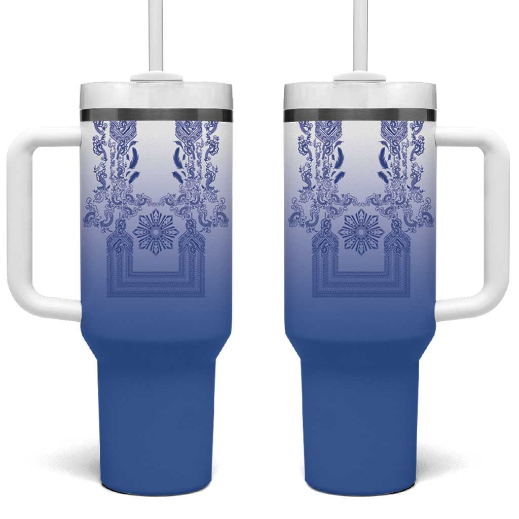 Philippines Barong Style Tumbler With Handle with Polynesian Art and Leaf Motif Blue Color LT03 One Size: 40 oz Blue - Polynesian Pride