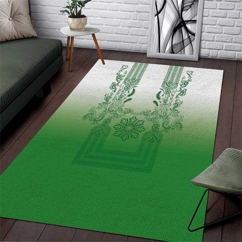Philippines Barong Style Area Rug with Polynesian Art and Leaf Motif Green Color