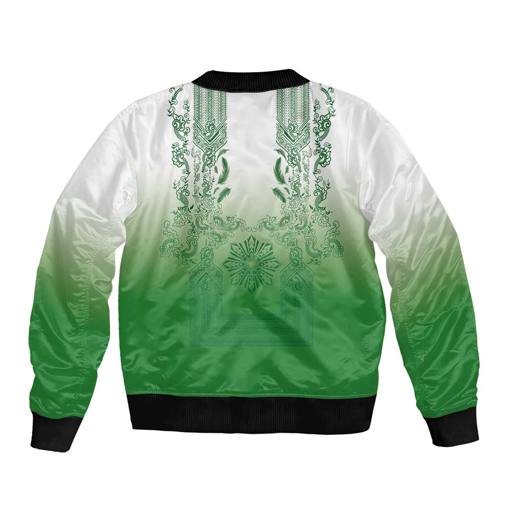 Philippines Barong Style Bomber Jacket with Polynesian Art and Leaf Motif Green Color LT03 - Polynesian Pride