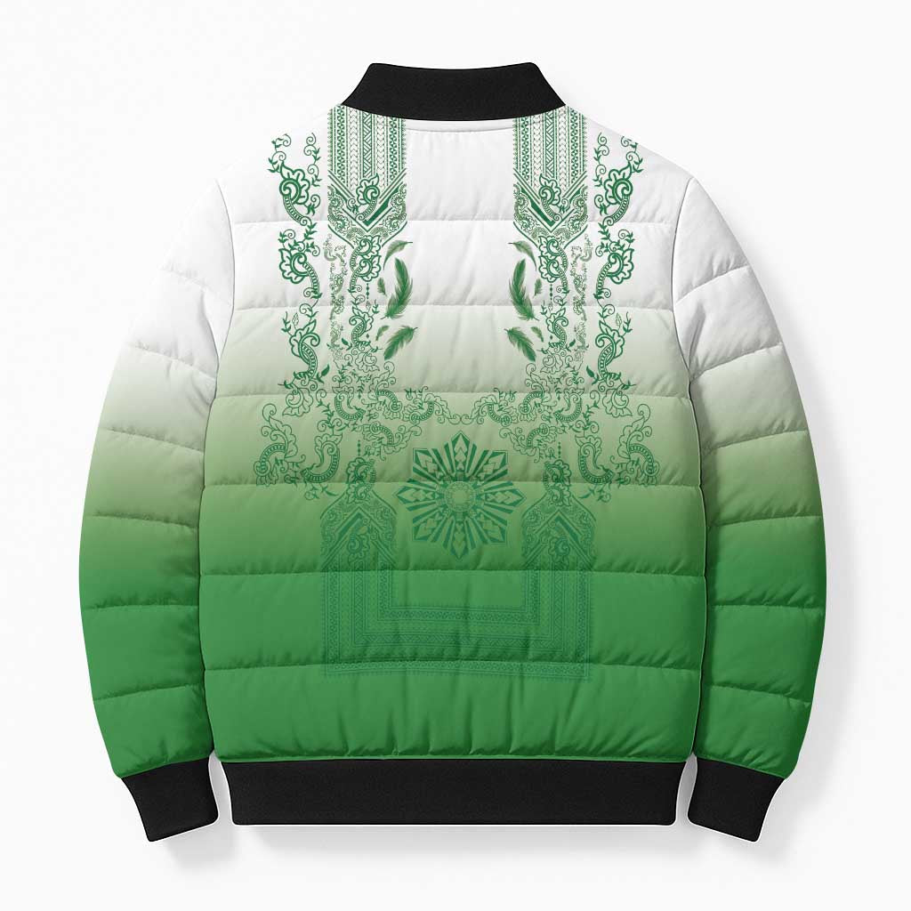 Philippines Barong Style Bomber Puffer Jacket with Polynesian Art and Leaf Motif Green Color LT03 - Polynesian Pride