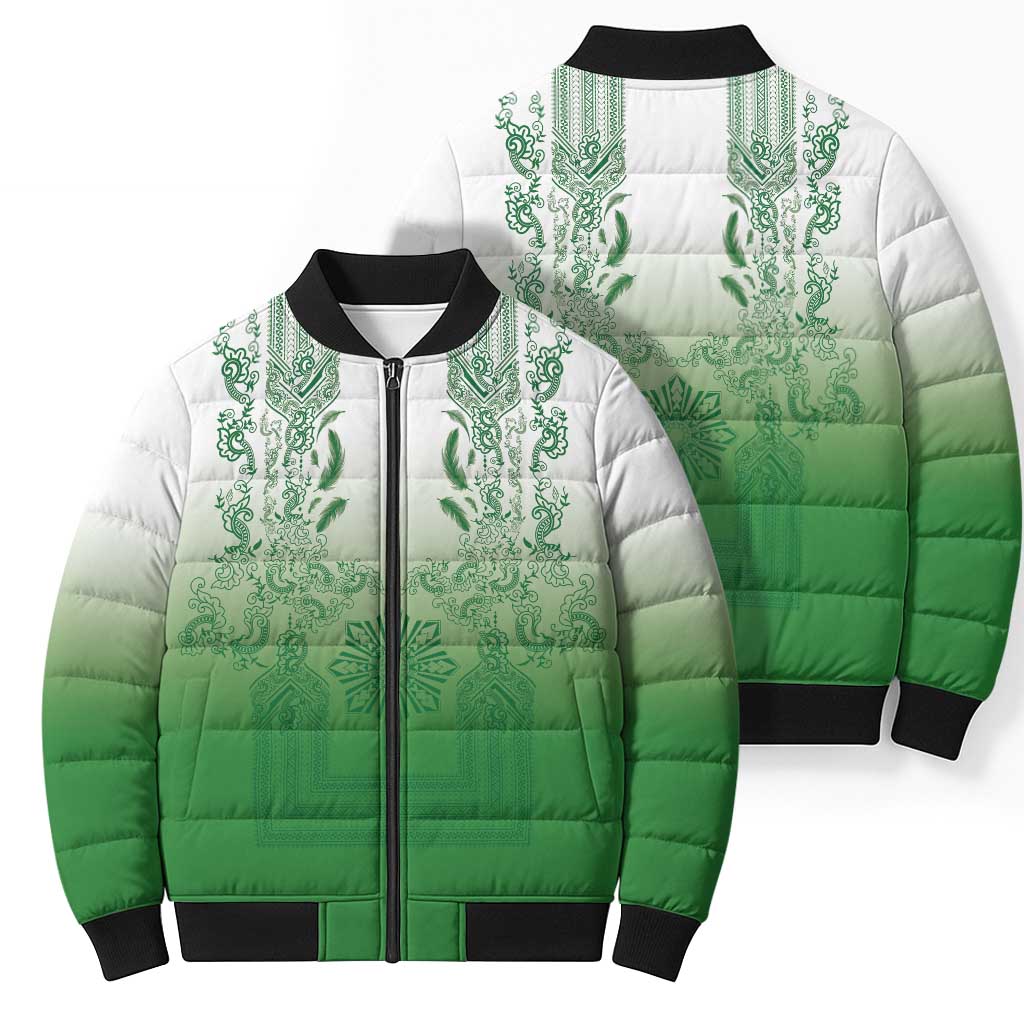 Philippines Barong Style Bomber Puffer Jacket with Polynesian Art and Leaf Motif Green Color LT03 - Polynesian Pride