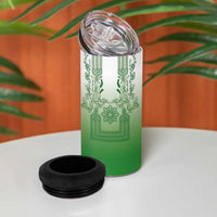 Philippines Barong Style 4 in 1 Can Cooler Tumbler with Polynesian Art and Leaf Motif Green Color